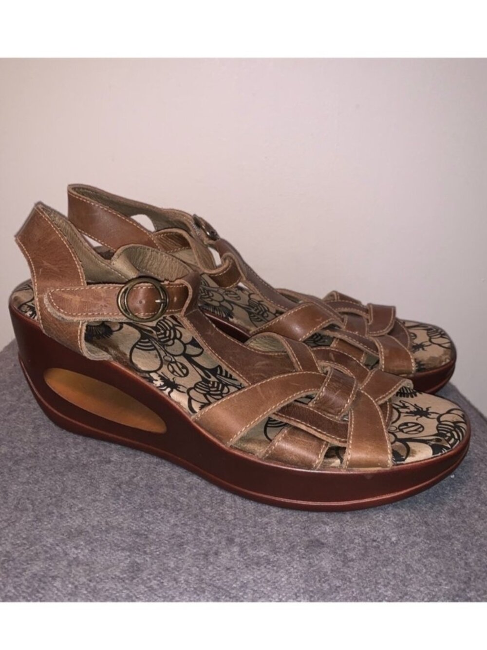 Fly London Wooden Wedge Leather Sandals Brown 40